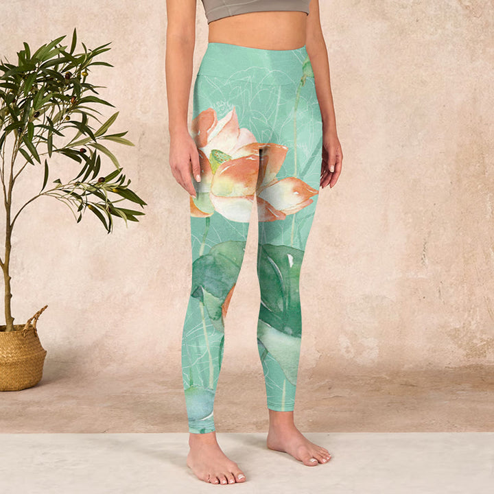 Buddha Stones Lotus Leaves Seed Pods Print Gym Leggings Women's Yoga Pants - image 3
