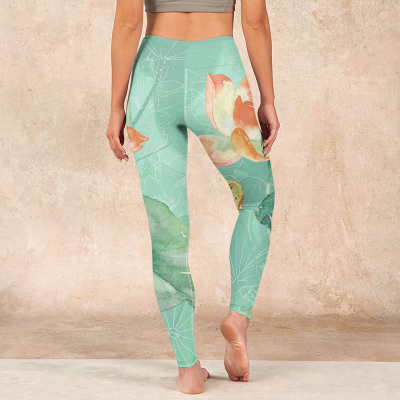 Buddha Stones Lotus Leaves Seed Pods Print Gym Leggings Women's Yoga Pants - image 14