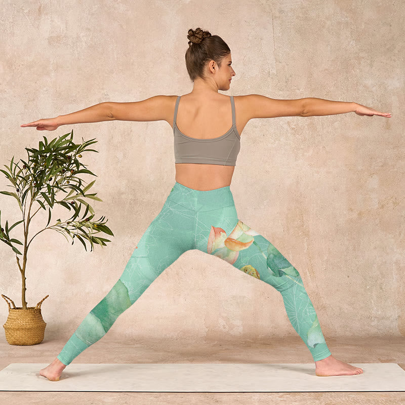 Buddha Stones Lotus Leaves Seed Pods Print Gym Leggings Women's Yoga Pants - image 10