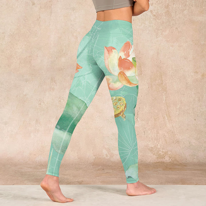 Buddha Stones Lotus Leaves Seed Pods Print Gym Leggings Women's Yoga Pants - image 4