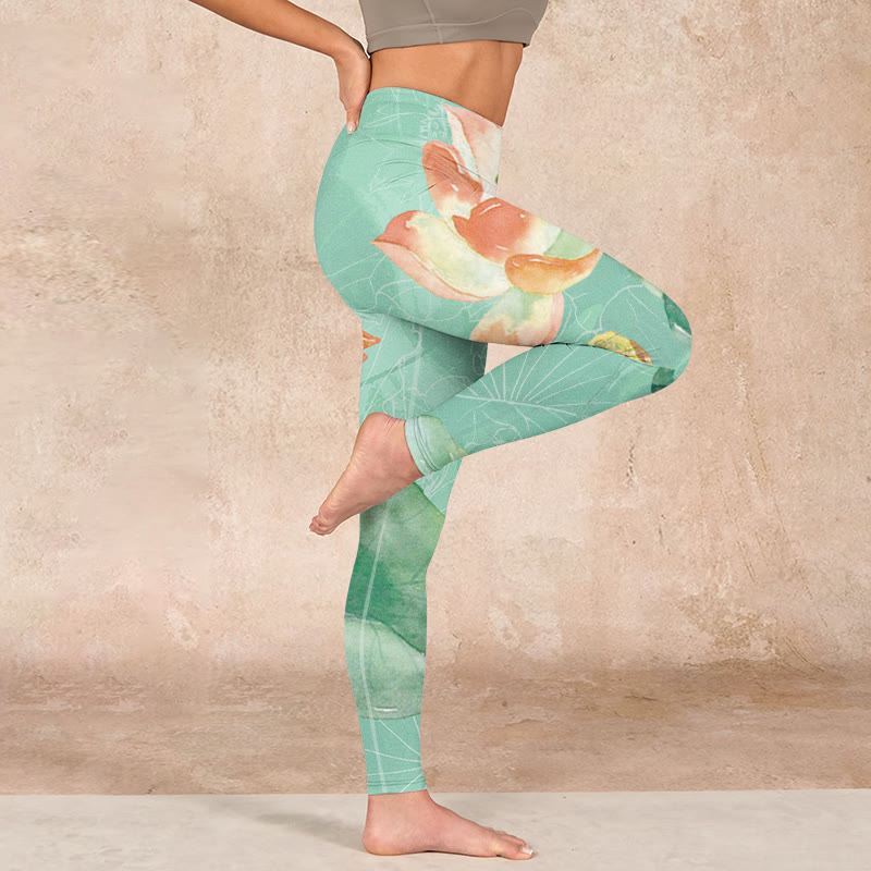 Buddha Stones Lotus Leaves Seed Pods Print Gym Leggings Women's Yoga Pants - image 15