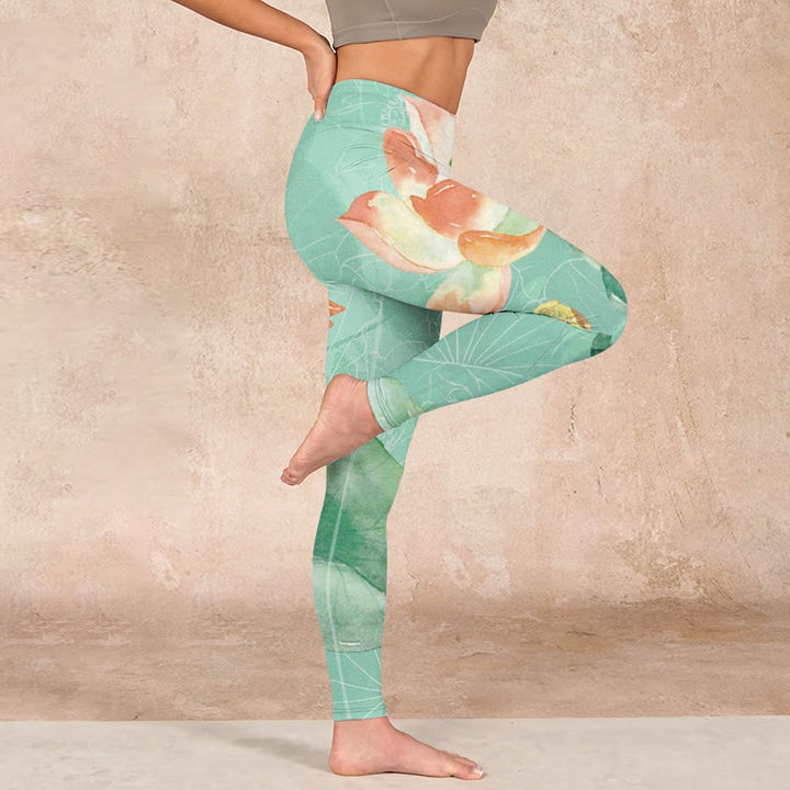 Buddha Stones Lotus Leaves Seed Pods Print Gym Leggings Women's Yoga Pants - image 15