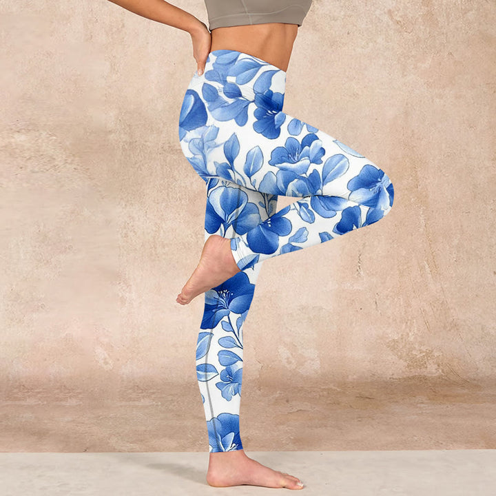 Buddha Stones Blue Flowers Print Fitness Leggings Women's Yoga Pants - image 15
