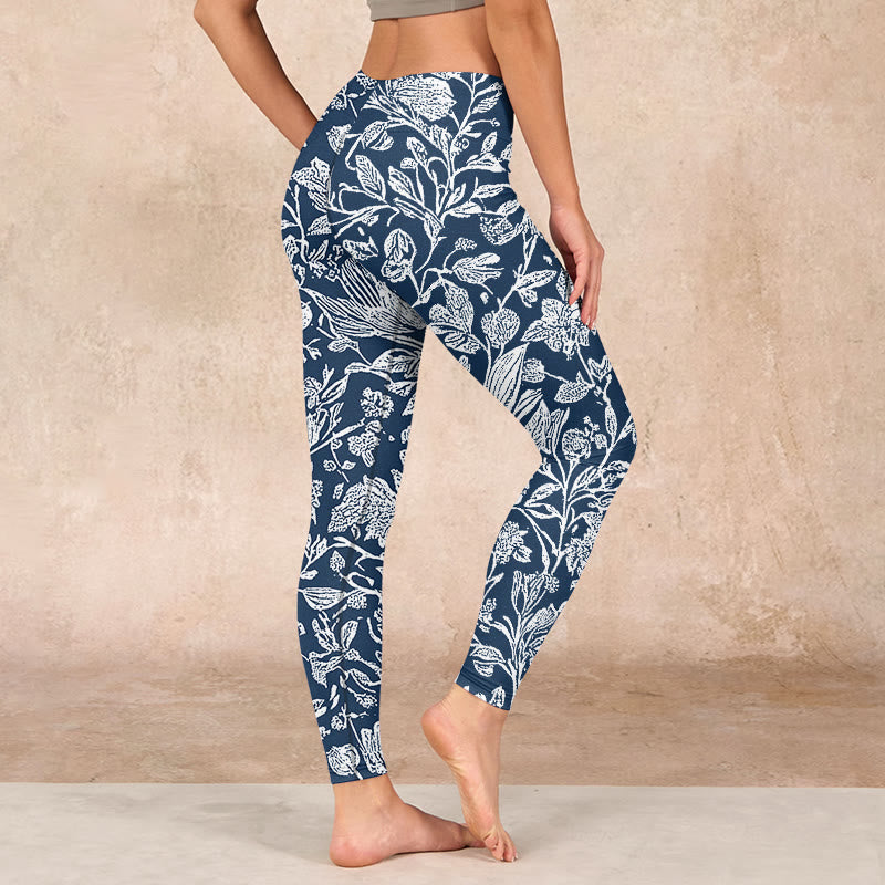 Buddha Stones Dark Blue Flower Print Fitness Leggings Women's Yoga Pants - image 2