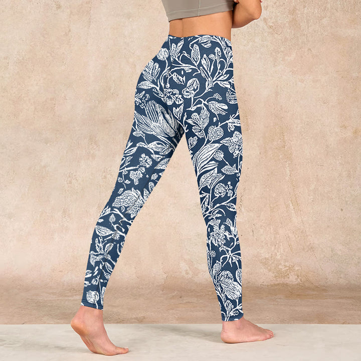 Buddha Stones Dark Blue Flower Print Fitness Leggings Women's Yoga Pants - image 4
