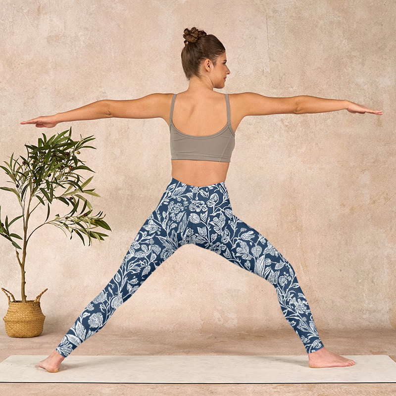 Buddha Stones Dark Blue Flower Print Fitness Leggings Women's Yoga Pants - image 10