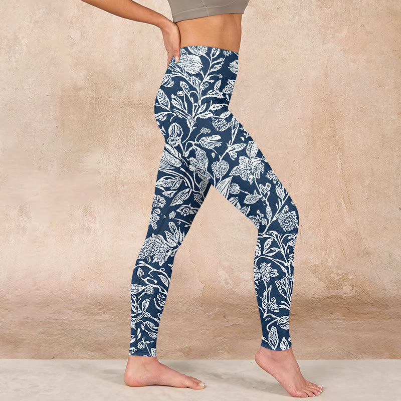 Buddha Stones Dark Blue Flower Print Fitness Leggings Women's Yoga Pants - image 16