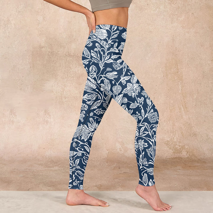 Buddha Stones Dark Blue Flower Print Fitness Leggings Women's Yoga Pants - image 16