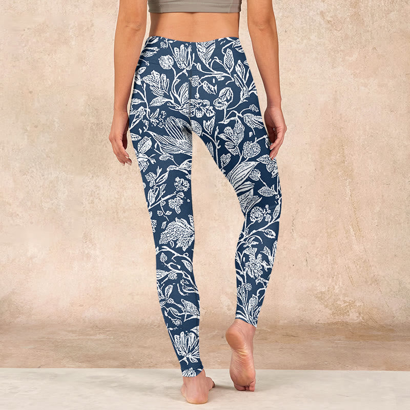 Buddha Stones Dark Blue Flower Print Fitness Leggings Women's Yoga Pants - image 15