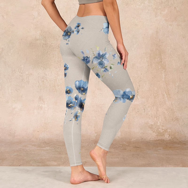 Buddha Stones Dark Blue Flower Gym Leggings Women's Yoga Pants - image 2
