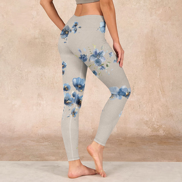Buddha Stones Dark Blue Flower Gym Leggings Women's Yoga Pants - image 2