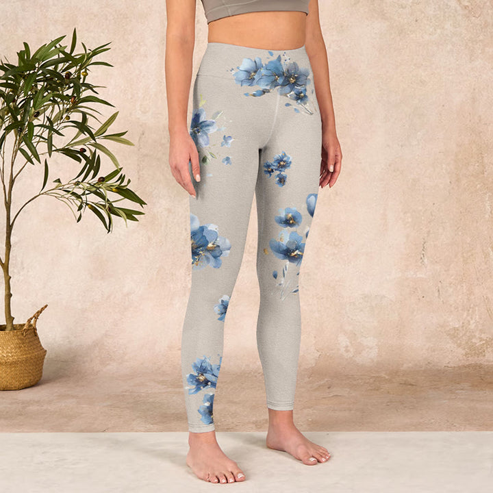 Buddha Stones Dark Blue Flower Gym Leggings Women's Yoga Pants - image 3