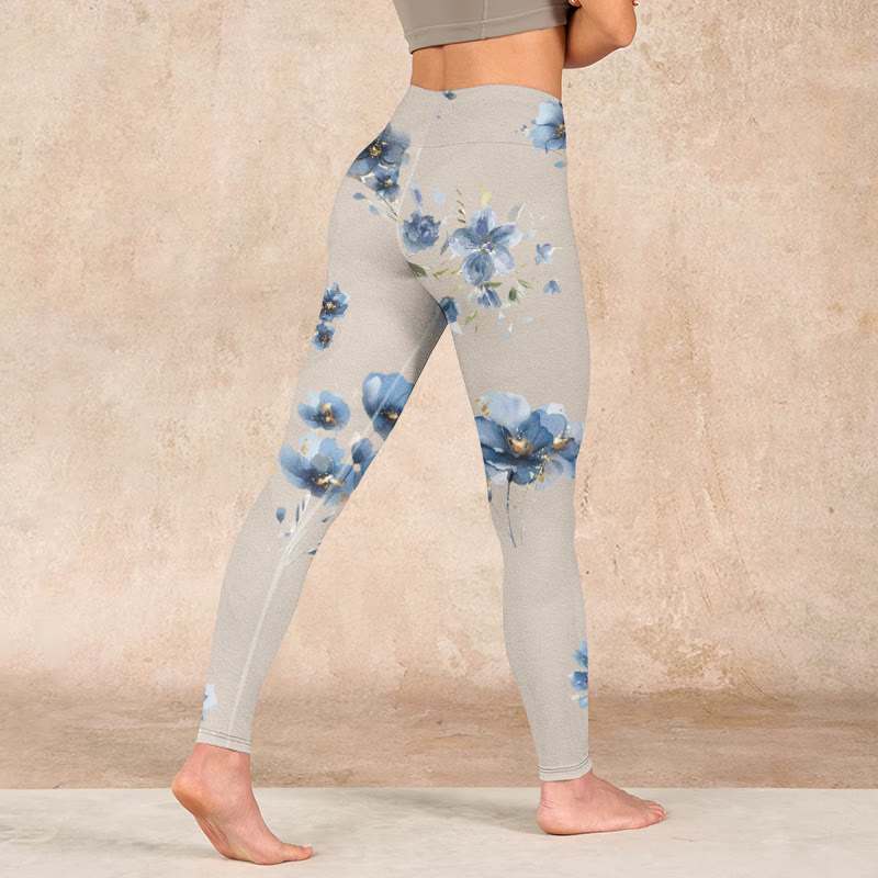 Buddha Stones Dark Blue Flower Gym Leggings Women's Yoga Pants - image 4