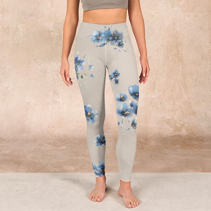 Buddha Stones Dark Blue Flower Gym Leggings Women's Yoga Pants - image 1