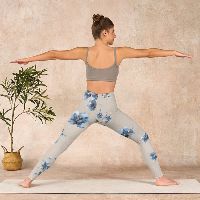 Buddha Stones Dark Blue Flower Gym Leggings Women's Yoga Pants - image 10