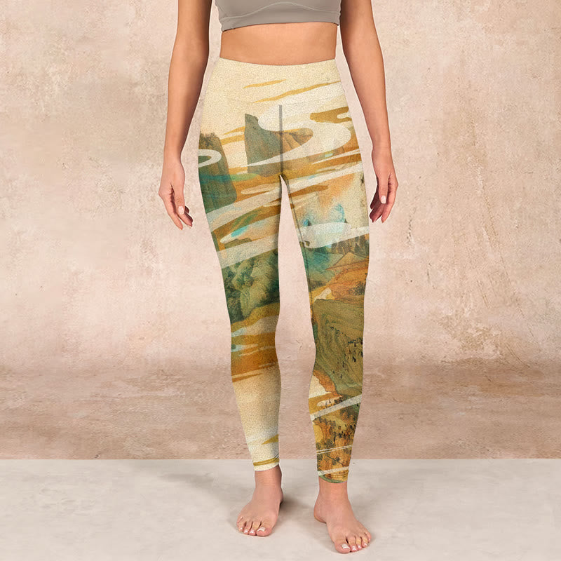 Buddha Stones Green Mountains Clouds Mist Print Fitness Leggings Women's Yoga Pants - image 1