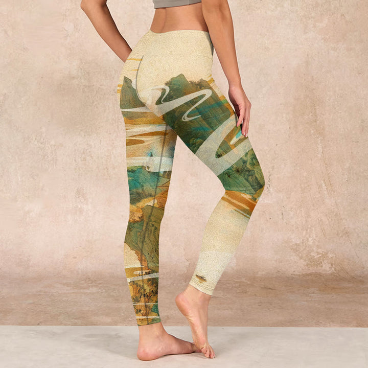Buddha Stones Green Mountains Clouds Mist Print Fitness Leggings Women's Yoga Pants - image 2