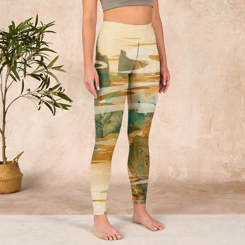 Buddha Stones Green Mountains Clouds Mist Print Fitness Leggings Women's Yoga Pants - image 3