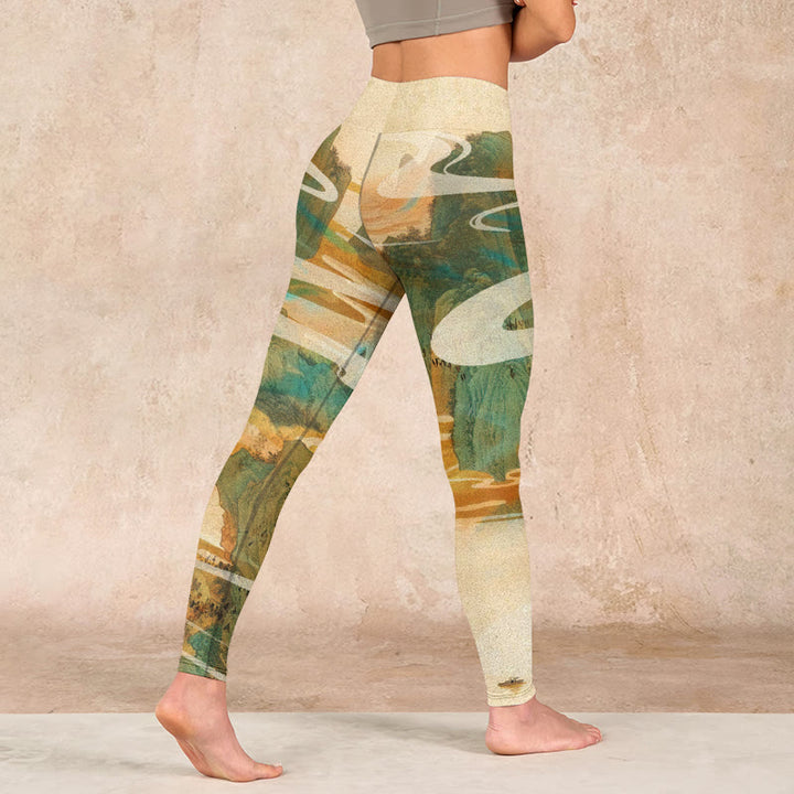 Buddha Stones Green Mountains Clouds Mist Print Fitness Leggings Women's Yoga Pants - image 4
