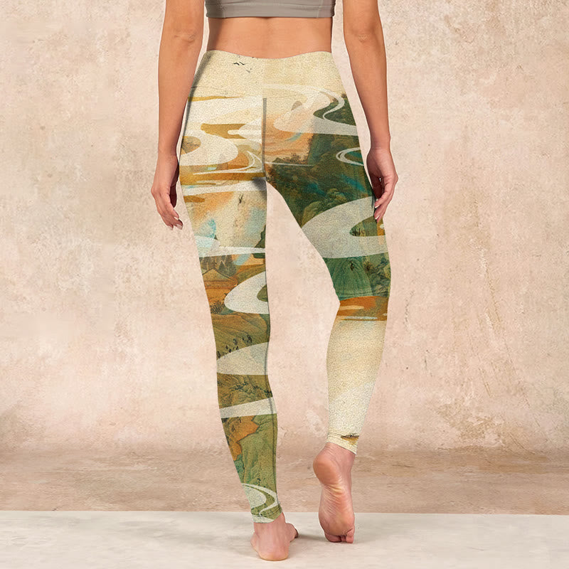 Buddha Stones Green Mountains Clouds Mist Print Fitness Leggings Women's Yoga Pants - image 14