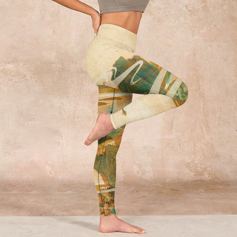 Buddha Stones Green Mountains Clouds Mist Print Fitness Leggings Women's Yoga Pants - image 15