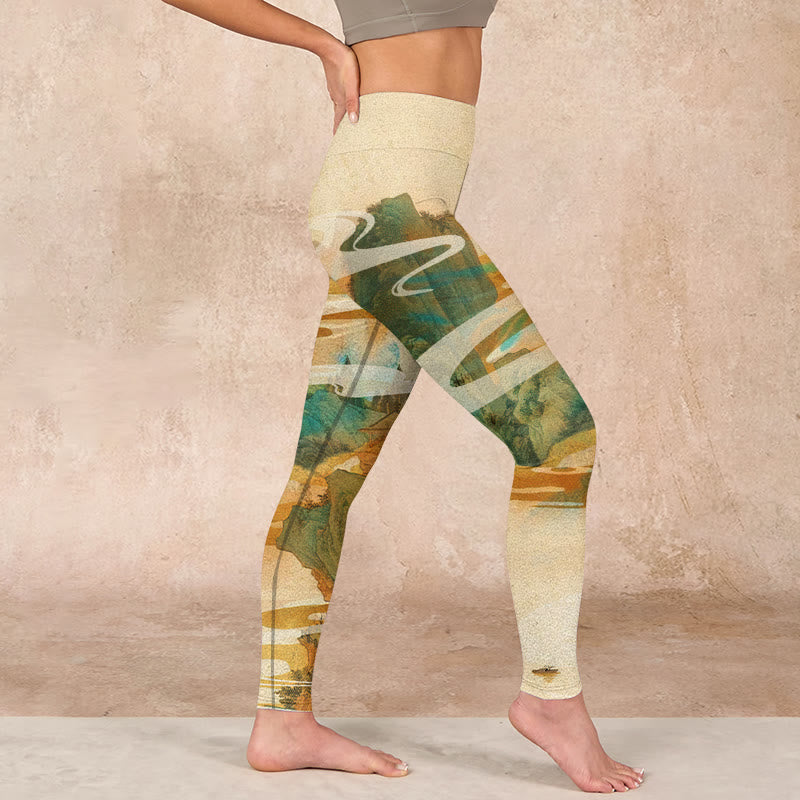 Buddha Stones Green Mountains Clouds Mist Print Fitness Leggings Women's Yoga Pants - image 16