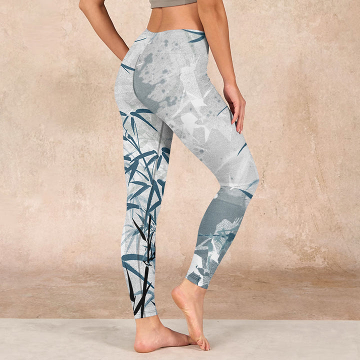 Buddha Stones Bamboo Print Gym Leggings Women's Yoga Pants - image 2