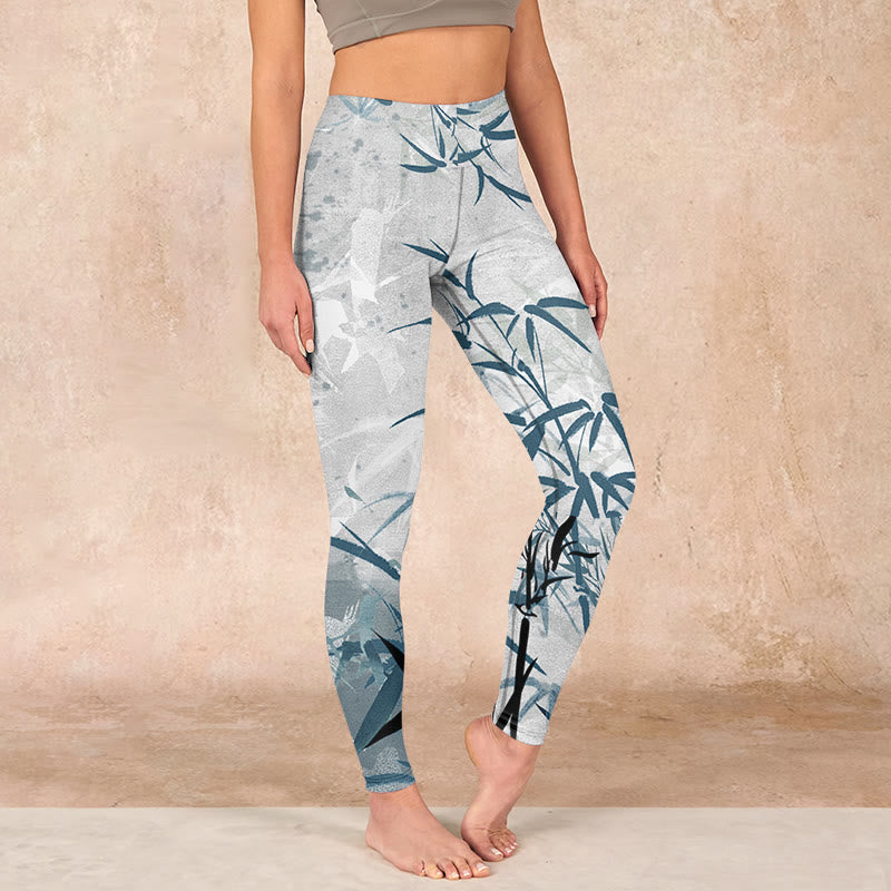 Buddha Stones Bamboo Print Gym Leggings Women's Yoga Pants - WhiteSmoke - US18，UK/AU22，EU50 (4XL) - image 0