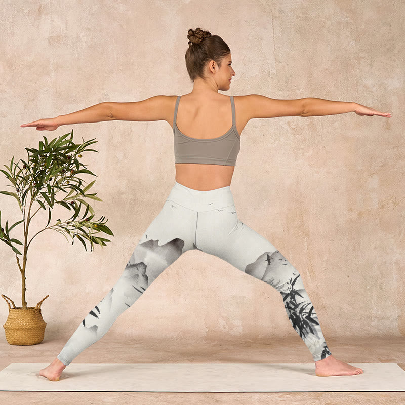 Buddha Stones Ink Bamboo Mountains Print Gym Leggings Women's Yoga Pants - image 10