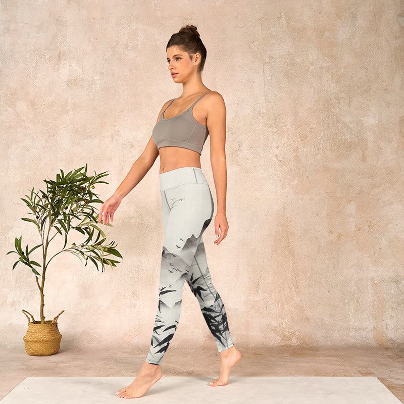 Buddha Stones Ink Bamboo Mountains Print Gym Leggings Women's Yoga Pants - image 12