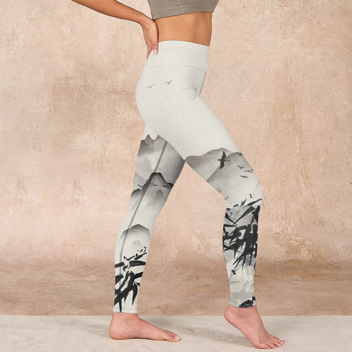 Buddha Stones Ink Bamboo Mountains Print Gym Leggings Women's Yoga Pants - image 15