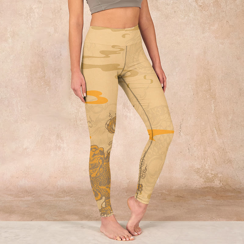 Buddha Stones PiXiu Clouds Pattern Gym Leggings Women's Yoga Pants - Goldenrod - US18，UK/AU22，EU50 (4XL) - image 0