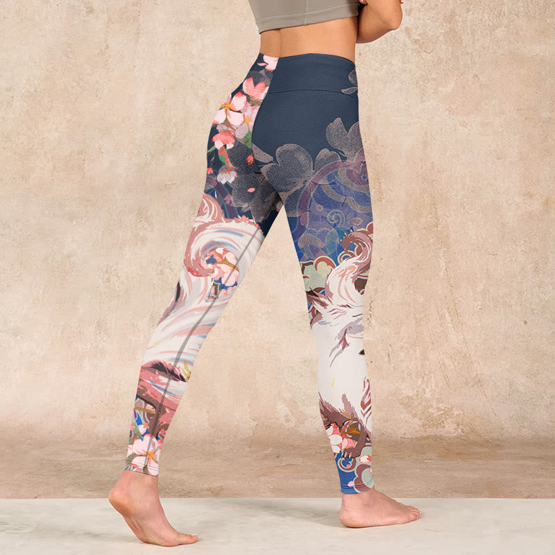 Buddha Stones Fox Cherry Blossoms Gym Leggings Women's Yoga Pants - image 4