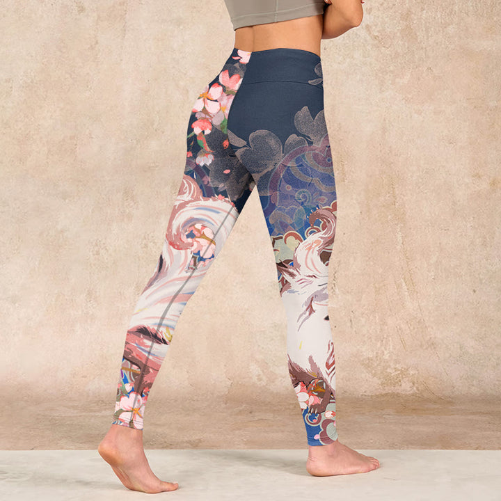Buddha Stones Fox Cherry Blossoms Gym Leggings Women's Yoga Pants - image 4