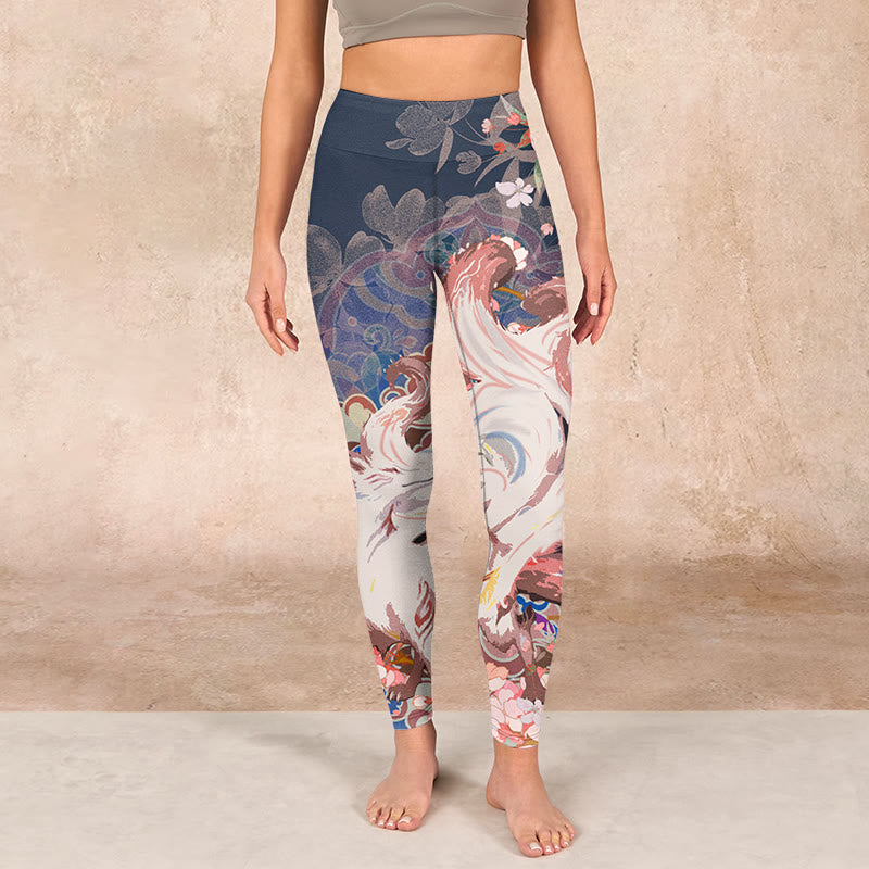 Buddha Stones Fox Cherry Blossoms Gym Leggings Women's Yoga Pants - image 1