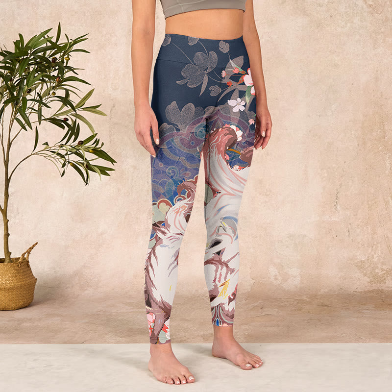 Buddha Stones Fox Cherry Blossoms Gym Leggings Women's Yoga Pants - image 3