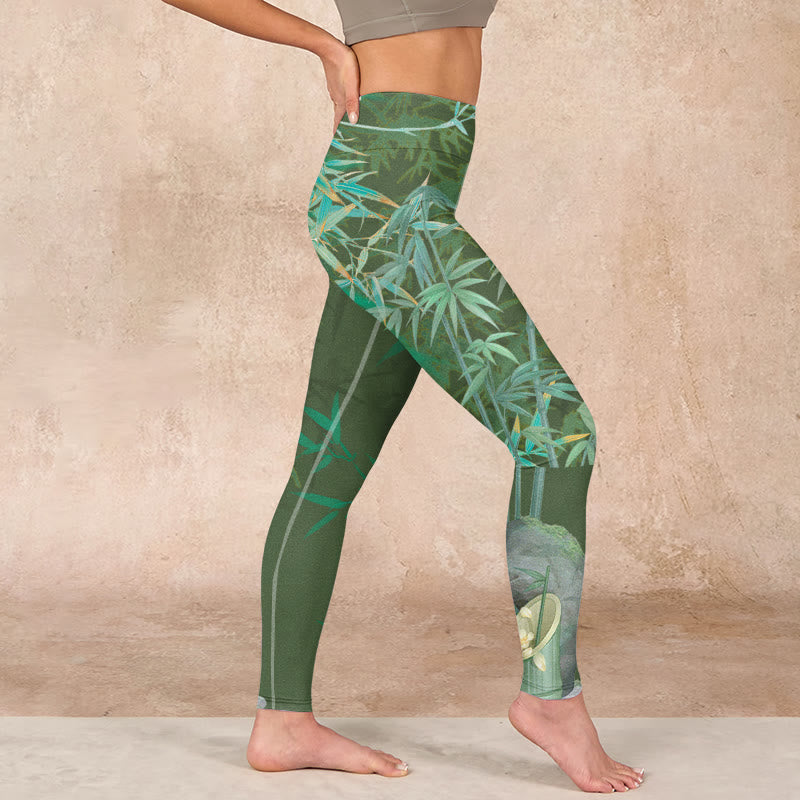 Buddha Stones Green Bamboo Rock Flower Print Gym Leggings Women's Yoga Pants - image 16