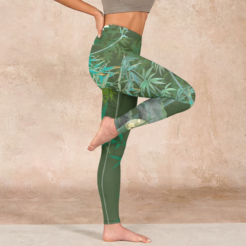 Buddha Stones Green Bamboo Rock Flower Print Gym Leggings Women's Yoga Pants - image 15