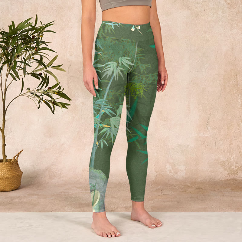 Buddha Stones Green Bamboo Rock Flower Print Gym Leggings Women's Yoga Pants - image 3