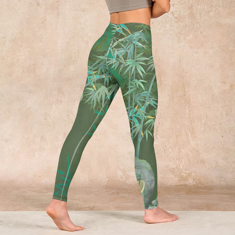 Buddha Stones Green Bamboo Rock Flower Print Gym Leggings Women's Yoga Pants - image 4
