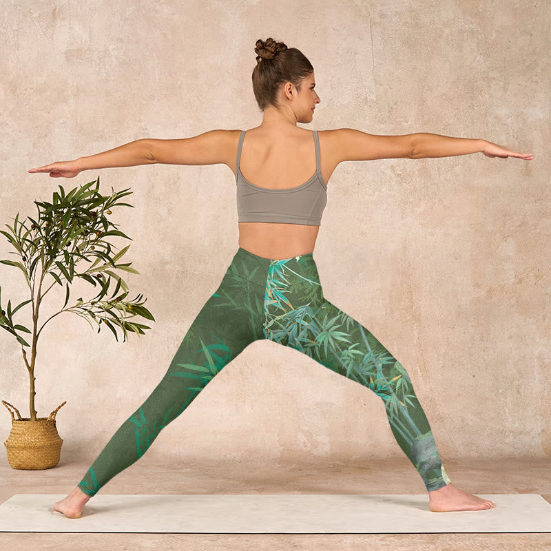 Buddha Stones Green Bamboo Rock Flower Print Gym Leggings Women's Yoga Pants - image 10