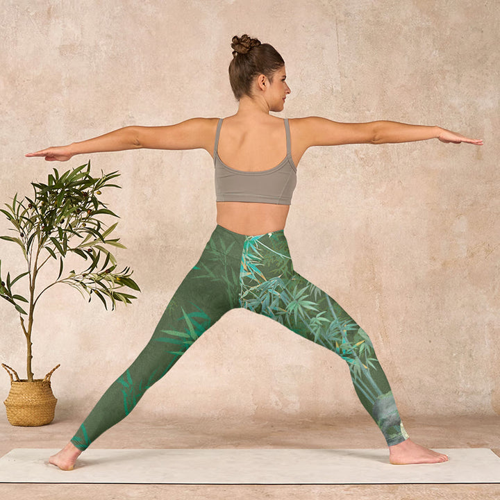 Buddha Stones Green Bamboo Rock Flower Print Gym Leggings Women's Yoga Pants - image 10