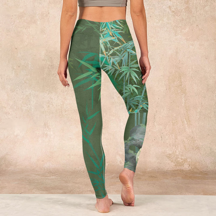 Buddha Stones Green Bamboo Rock Flower Print Gym Leggings Women's Yoga Pants - image 14