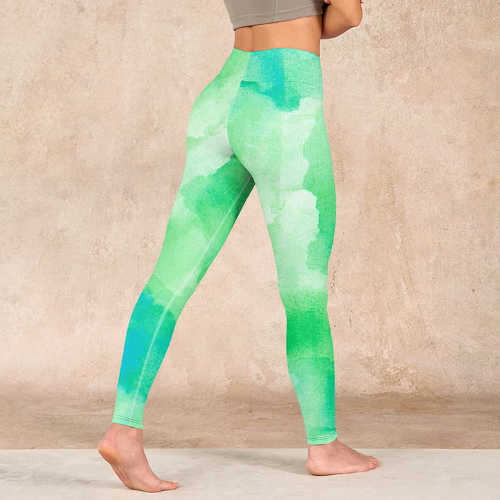 Buddha Stones Green Ink Wash Pattern Gym Leggings Women's Yoga Pants - image 4