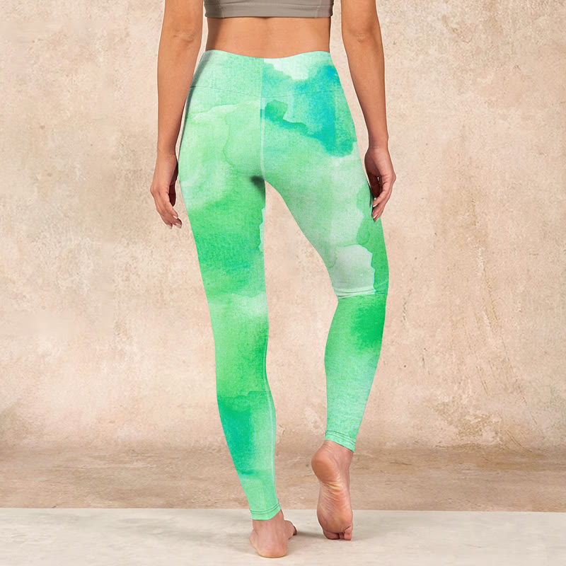Buddha Stones Green Ink Wash Pattern Gym Leggings Women's Yoga Pants - image 14