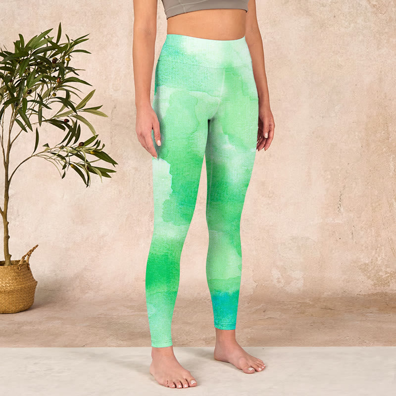Buddha Stones Green Ink Wash Pattern Gym Leggings Women's Yoga Pants - image 3