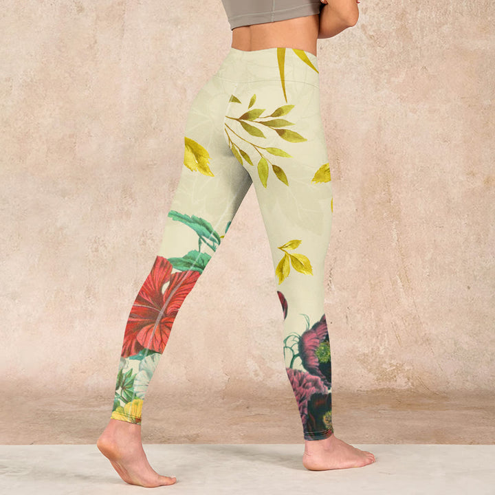 Buddha Stones Golden Green Leaves Colorful Flowers Gym Leggings Women's Yoga Pants - image 4