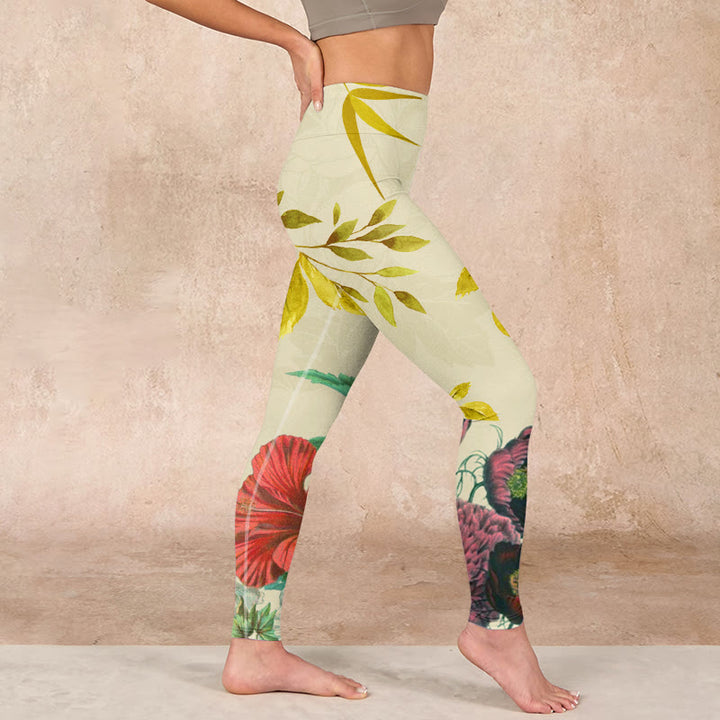 Buddha Stones Golden Green Leaves Colorful Flowers Gym Leggings Women's Yoga Pants - image 16
