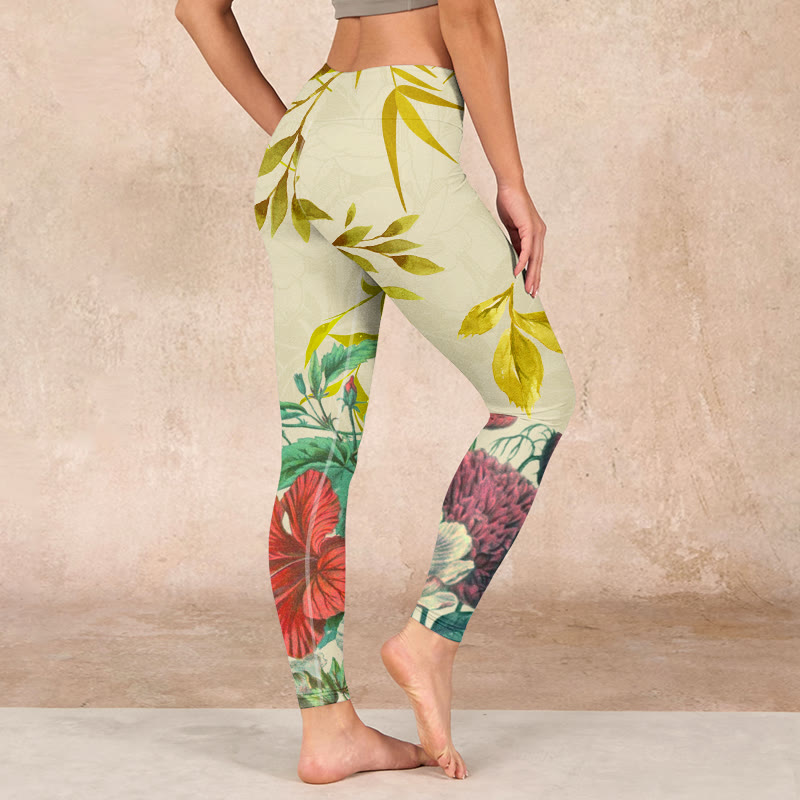 Buddha Stones Golden Green Leaves Colorful Flowers Gym Leggings Women's Yoga Pants - image 2