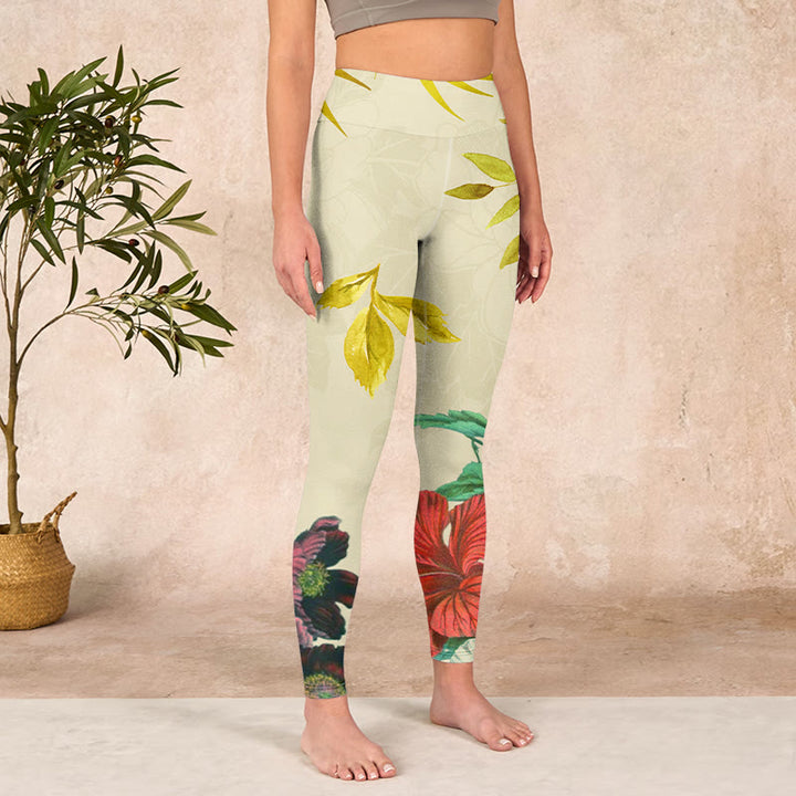 Buddha Stones Golden Green Leaves Colorful Flowers Gym Leggings Women's Yoga Pants - image 3